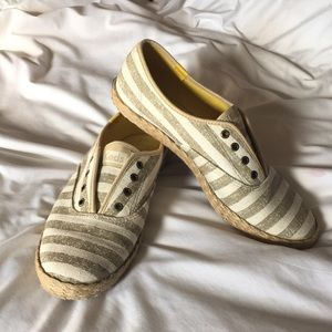 Keds tan and white nautical slip ons